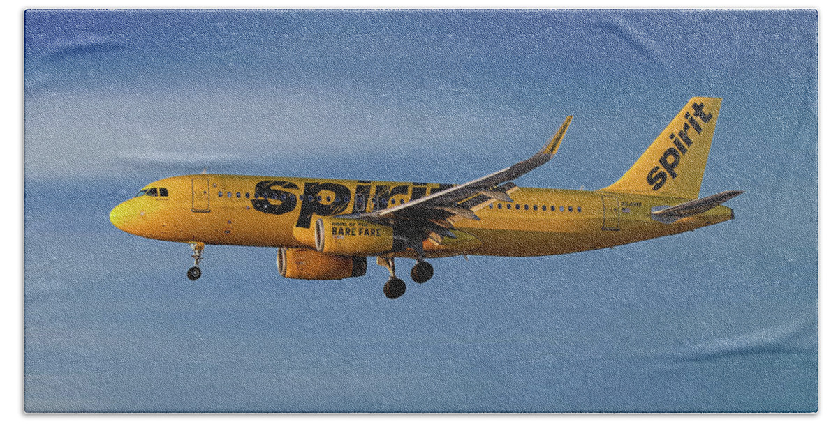 Spirit Airlines Bath Sheet featuring the mixed media Spirit Airlines Airbus A320-232 by Smart Aviation