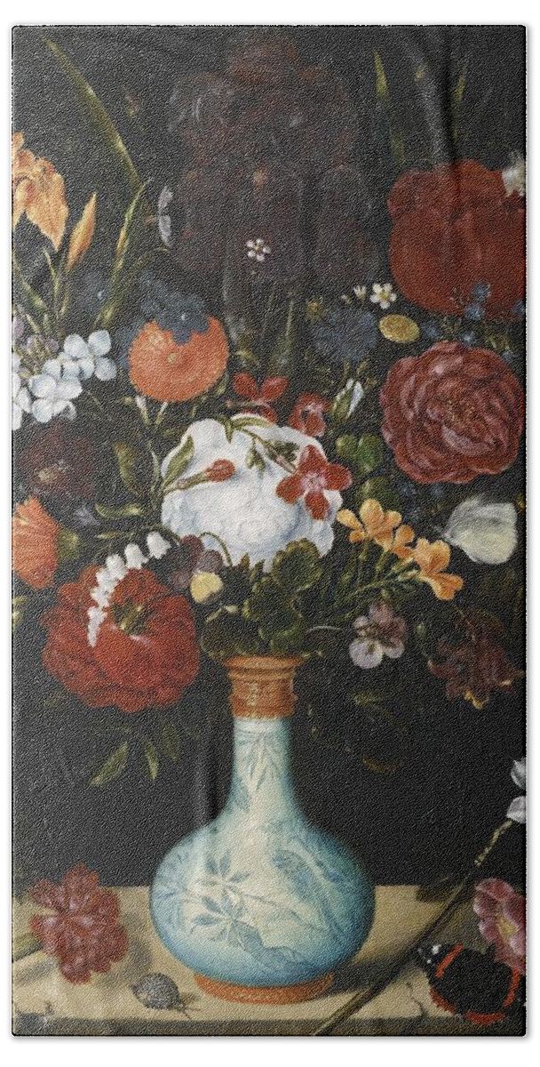 Ambrosius Bosschaert The Elder (antwerp 1573 - 1621 The Hague) Bath Towel featuring the painting Still life of roses #3 by MotionAge Designs