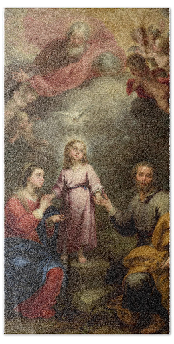 Christian Bath Sheet featuring the painting The Heavenly and Earthly Trinities by Bartolome Esteban Murillo