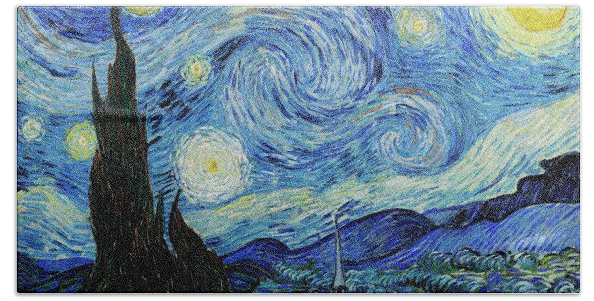Vincent Bath Towel featuring the painting The Starry Night by Vincent Van Gogh