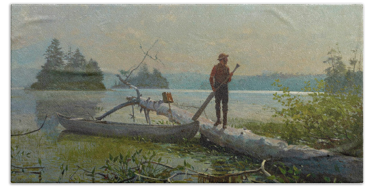 Winslow Homer Bath Towel featuring the painting The Trapper by Winslow Homer