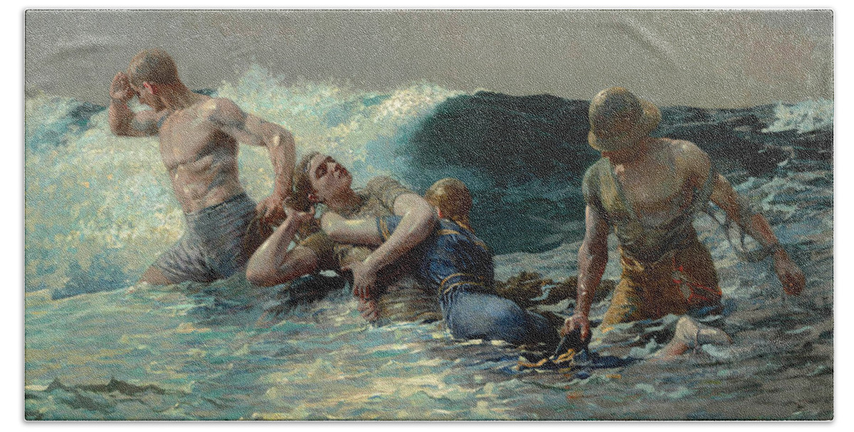 Winslow Homer Bath Towel featuring the painting Undertow by Winslow Homer
