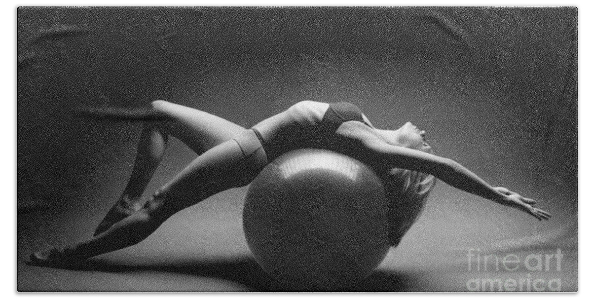 Woman Hand Towel featuring the photograph Woman on a Ball #3 by Maxim Images Exquisite Prints