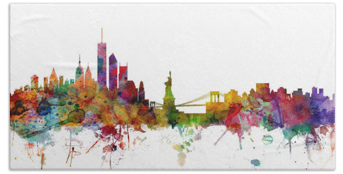 United States Hand Towel featuring the digital art New York Skyline #32 by Michael Tompsett