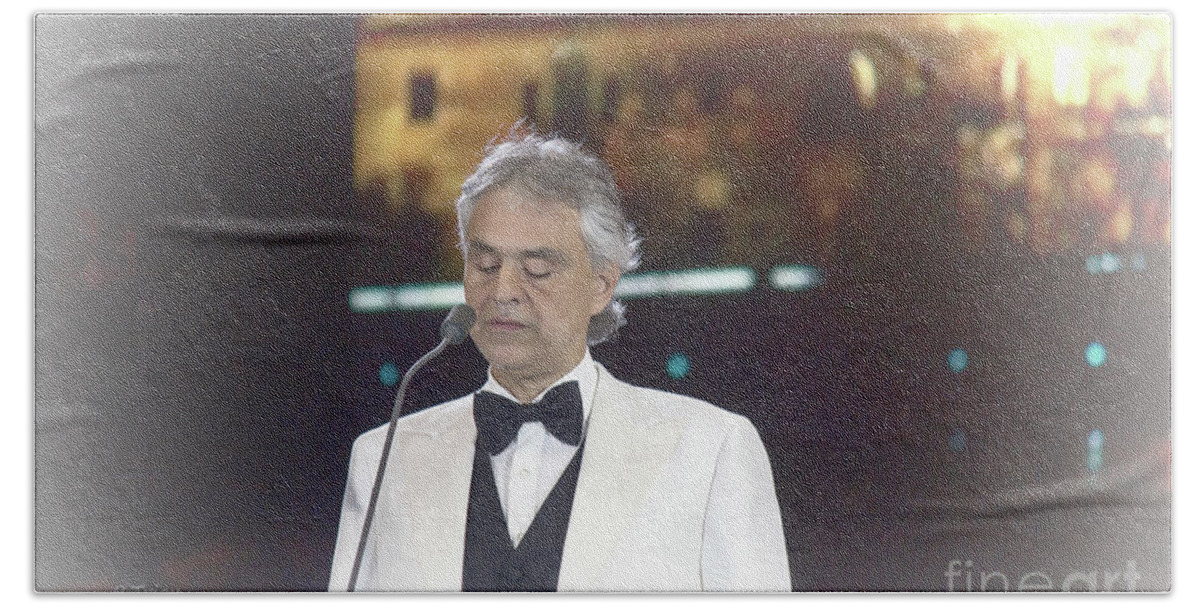 Andrea Bocelli Bath Towel featuring the photograph Andrea Bocelli in Concert #9 by Rene Triay FineArt Photos