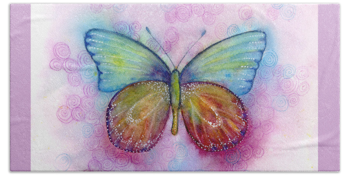 Blue Butterfly Bath Towel featuring the painting 35 Blessings Butterfly by Amy Kirkpatrick