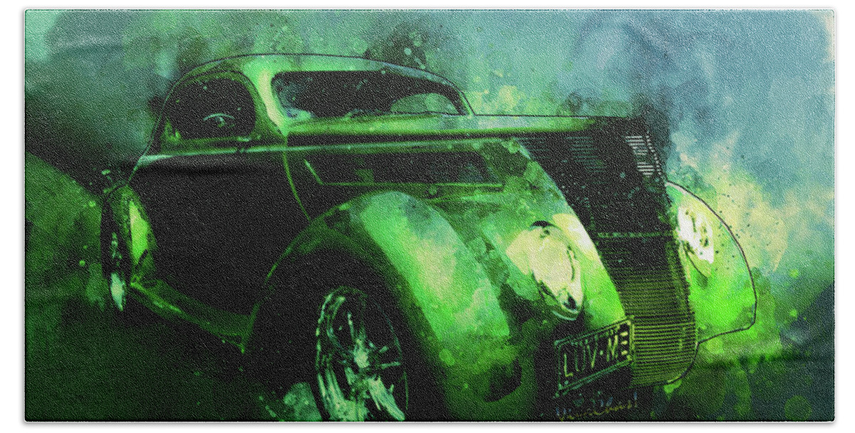37 Bath Towel featuring the photograph 37 Ford Street Rod Luv Me Green Meanie by Chas Sinklier
