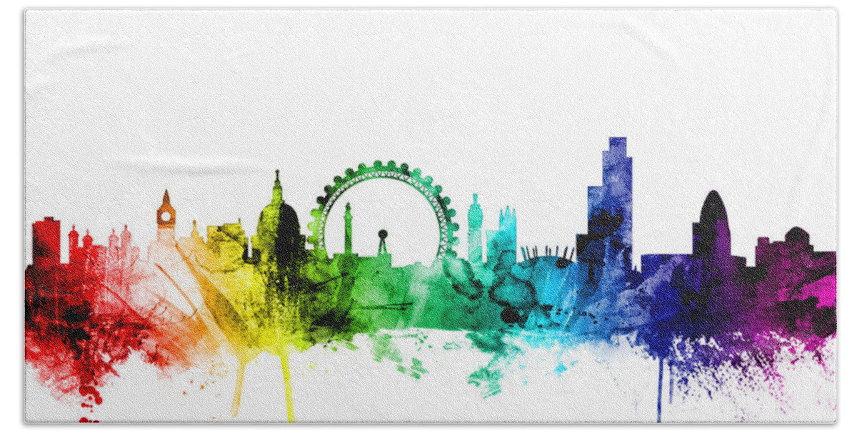 London Hand Towel featuring the digital art London England Skyline #38 by Michael Tompsett