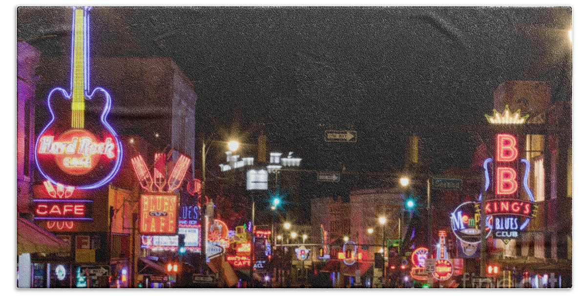 Memphis Hand Towel featuring the photograph Beale Street in Downtown Memphis Tennessee #4 by Anthony Totah