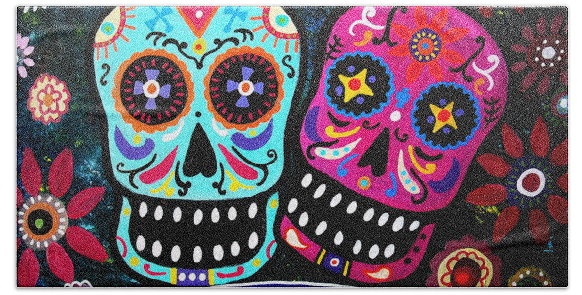 Dia Bath Towel featuring the painting Couple Day Of The Dead #4 by Pristine Cartera Turkus