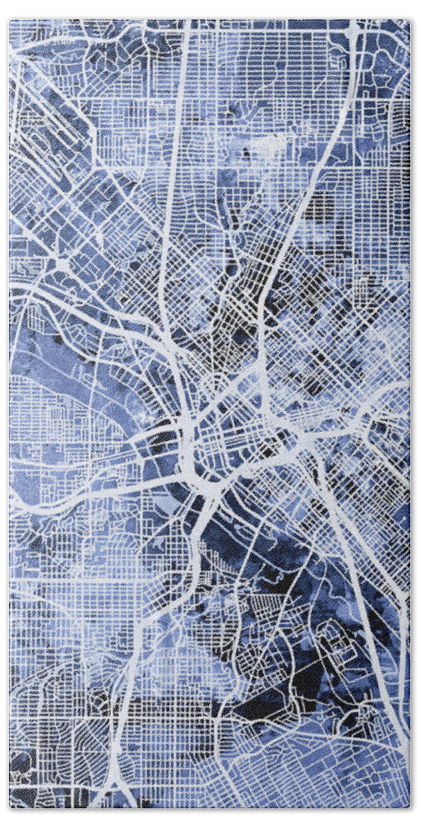 Dallas Hand Towel featuring the digital art Dallas Texas City Map by Michael Tompsett