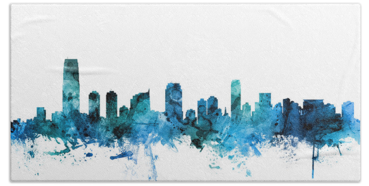 Jersey City Hand Towel featuring the digital art Jersey City New Jersey Skyline #4 by Michael Tompsett