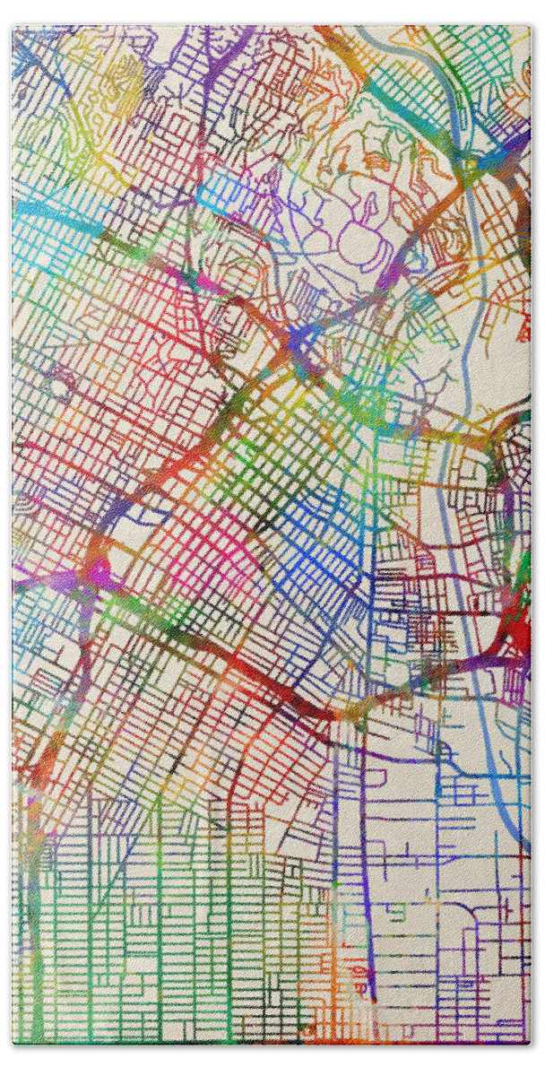 Los Angeles Hand Towel featuring the digital art Los Angeles City Street Map #4 by Michael Tompsett