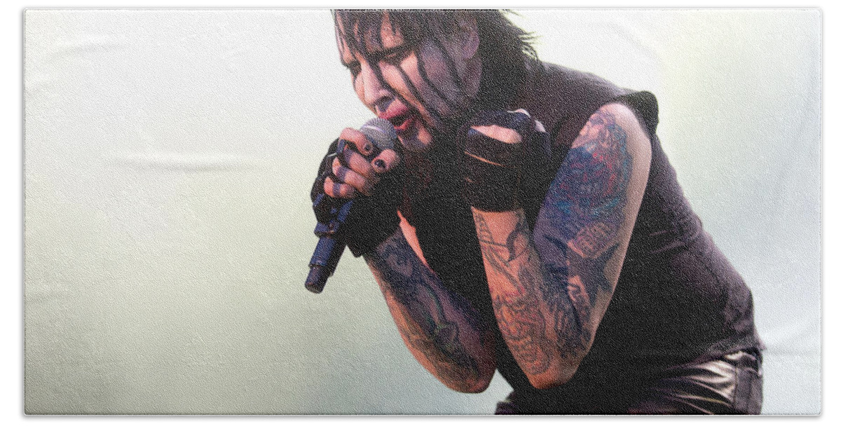 Marilyn Manson Bath Towel featuring the photograph Marilyn Manson #4 by Mariel Mcmeeking