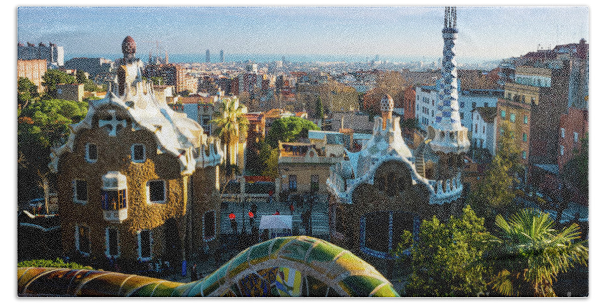 Europe Bath Towel featuring the photograph Park Guell #4 by Andrew Michael