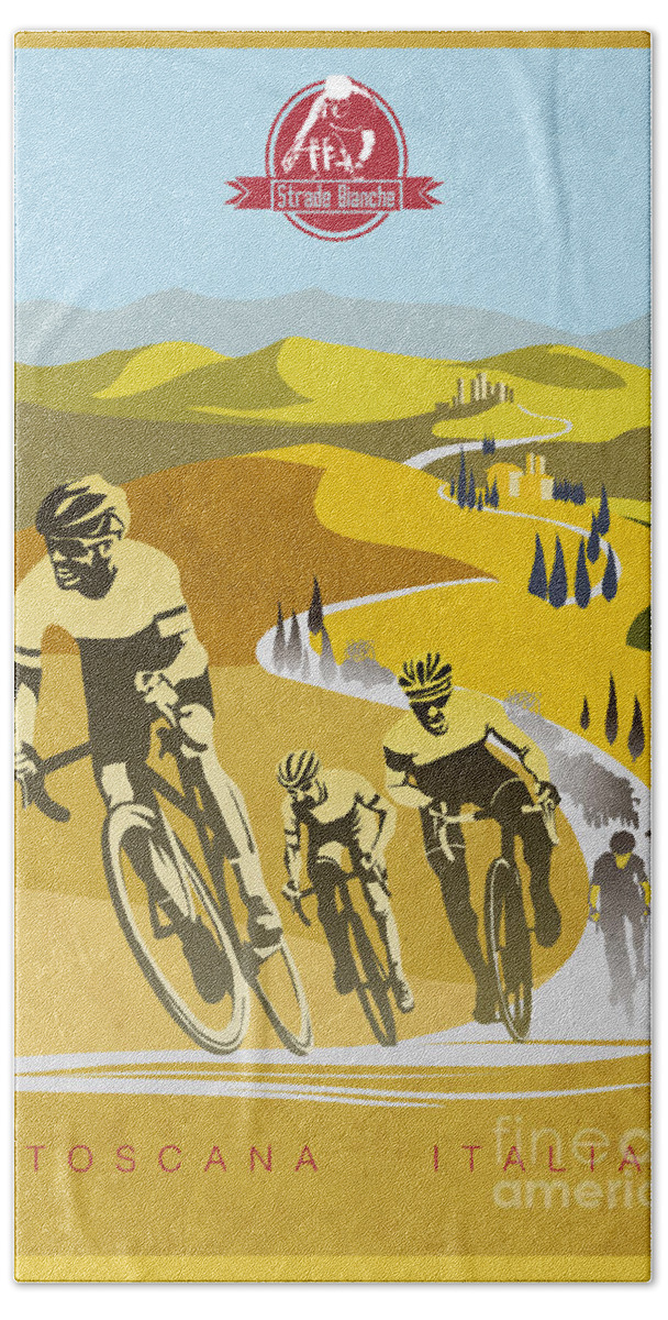 Vintage Cycling Hand Towel featuring the painting Print by Sassan Filsoof