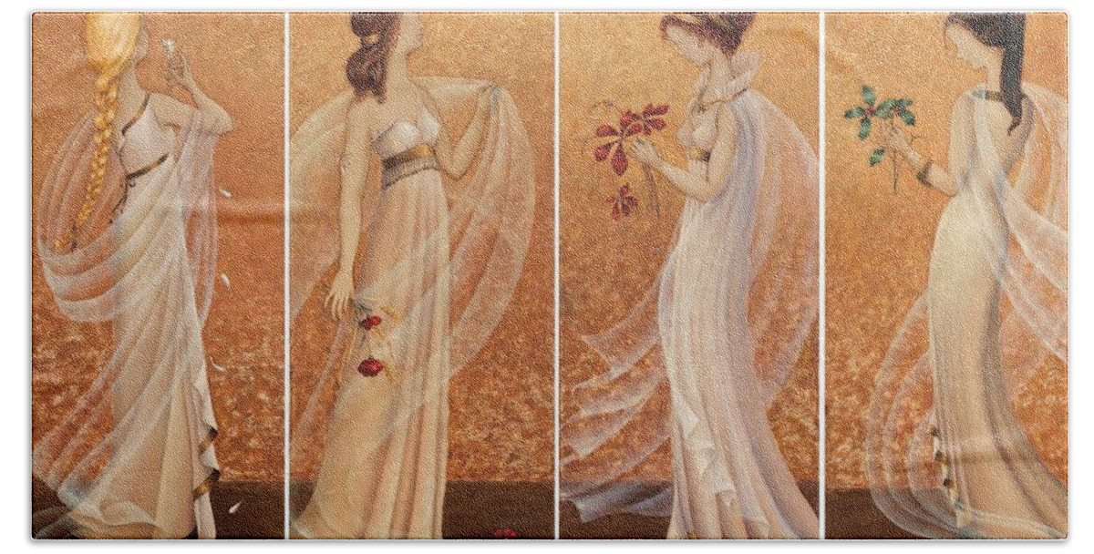 Season Bath Towel featuring the painting 4 Seasons by Barbara Gerodimou
