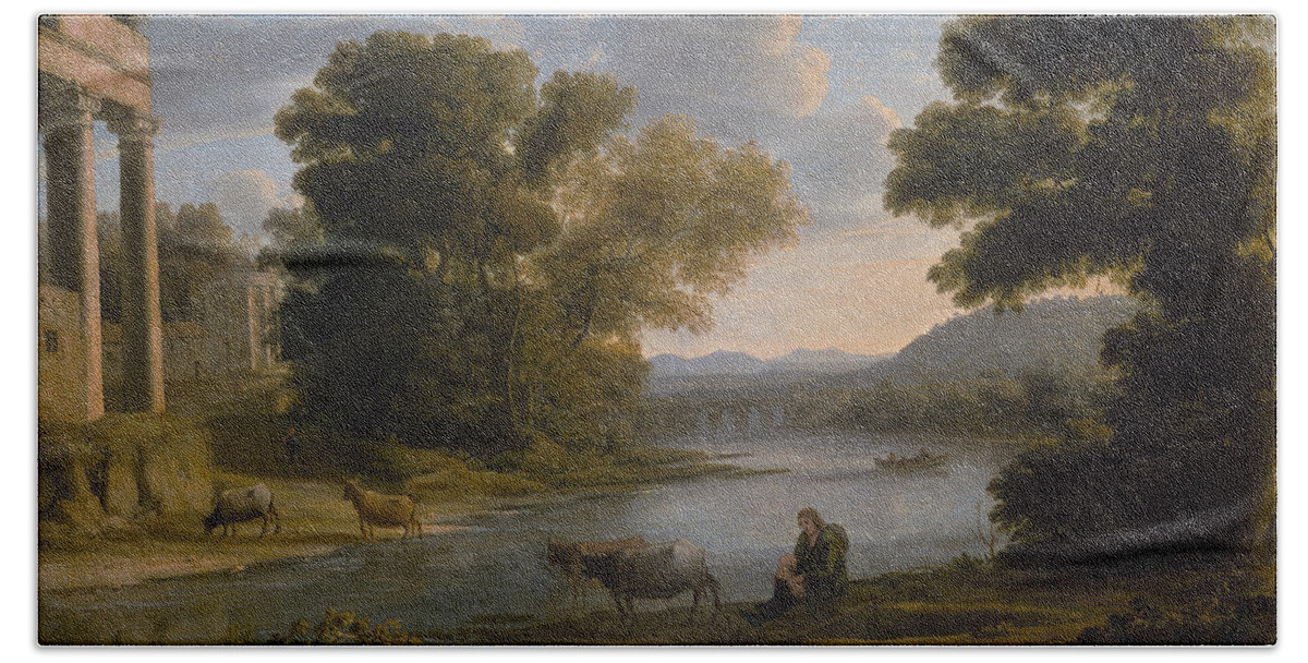 Claude Lorrain Bath Towel featuring the painting The Ford #5 by Claude Lorrain
