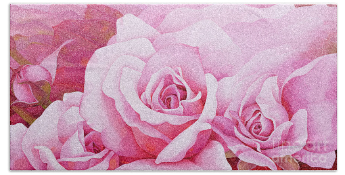 Pink; Petals; Flowers; Flower; Rose; Roses; Petal Hand Towel featuring the painting The Rose by Myung-Bo Sim