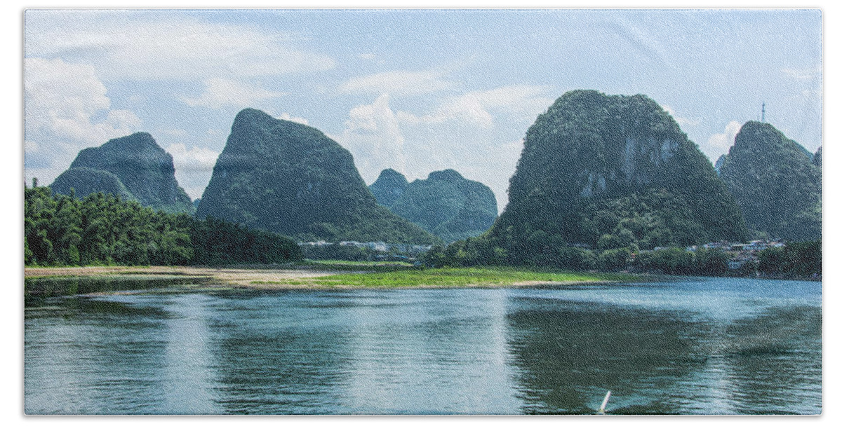 River Hand Towel featuring the photograph Lijiang River and karst mountains scenery #45 by Carl Ning