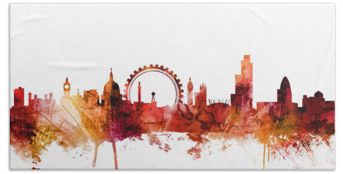 London Bath Towel featuring the digital art London England Skyline #48 by Michael Tompsett