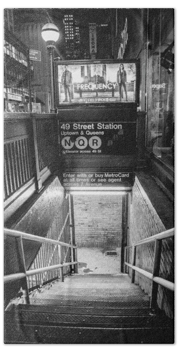 Nyc Bath Towel featuring the photograph 49 Street Subway Black And White by John McGraw