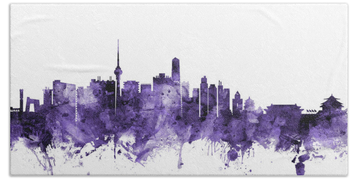 Beijing Hand Towel featuring the digital art Beijing China Skyline by Michael Tompsett
