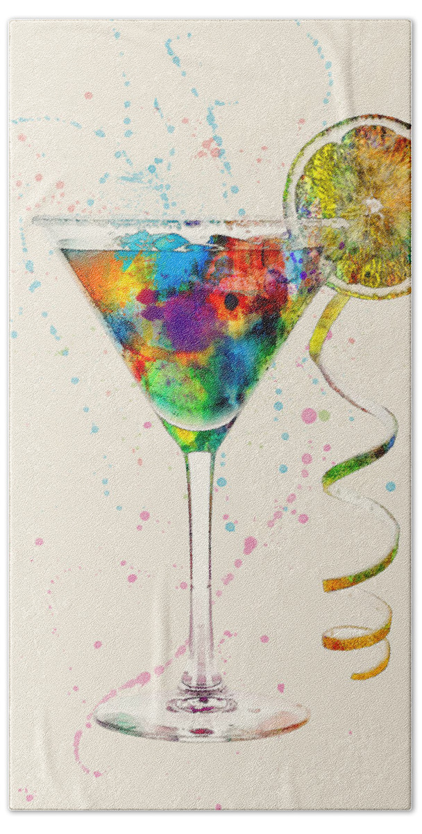Cocktail Hand Towel featuring the digital art Cocktail Drinks Glass Watercolor #5 by Michael Tompsett