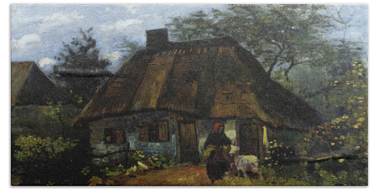 Cottage Bath Towel featuring the painting Farmhouse in Nuenen #6 by Vincent van Gogh