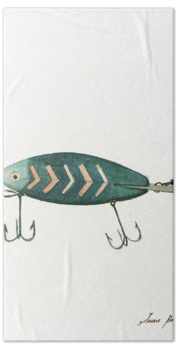 Fishing Lure Hand Towel featuring the painting Fishing lure by Juan Bosco