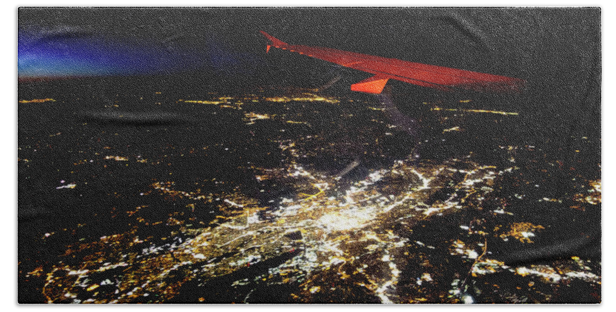 Flying Bath Towel featuring the photograph Flying At Night Over Cities Below #5 by Alex Grichenko