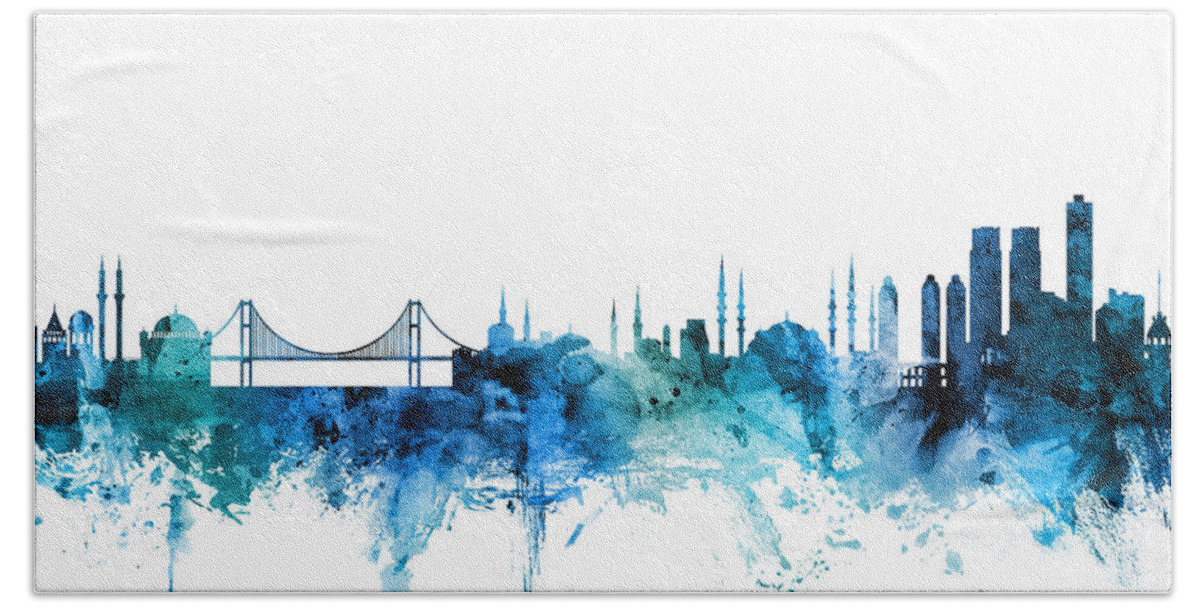 Istanbul Hand Towel featuring the digital art Istanbul Turkey Skyline by Michael Tompsett