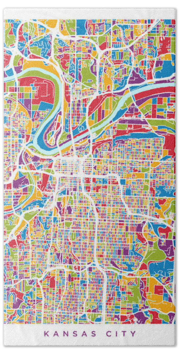 Kansas City Hand Towel featuring the digital art Kansas City Missouri City Map by Michael Tompsett