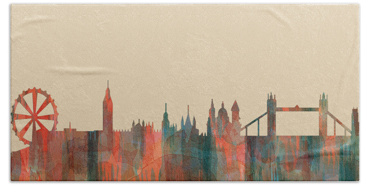 London England Skyline Bath Towel featuring the digital art London England Skyline #5 by Marlene Watson