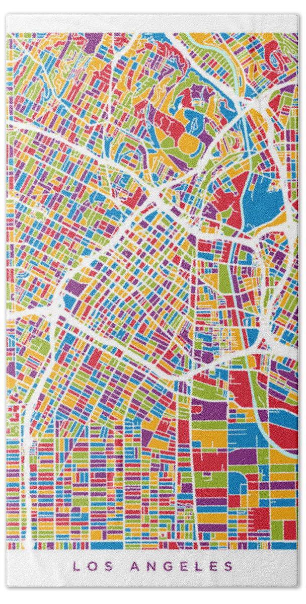 A Street Map Of Los Angeles Bath Towel featuring the digital art Los Angeles City Street Map #5 by Michael Tompsett
