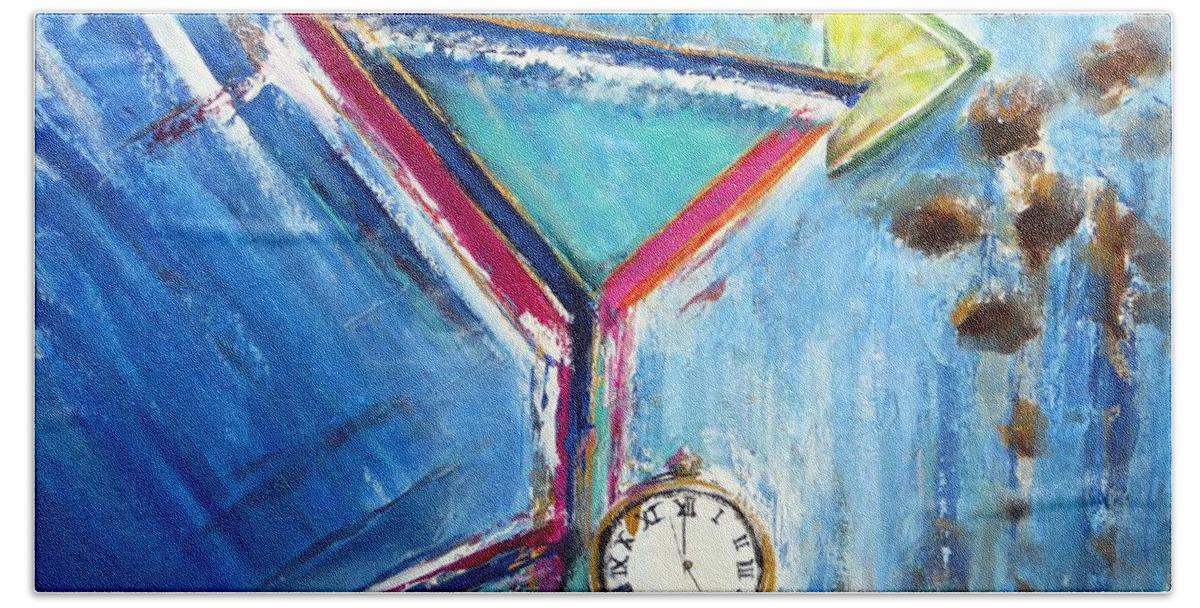 5 O'clock Hand Towel featuring the painting 5 O'clock Margarita by Bernadette Krupa