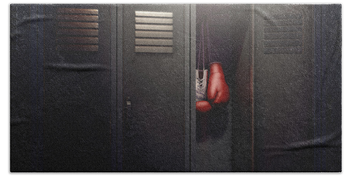 Locker Bath Towel featuring the digital art Open Locker And Hung Up Boxing Gloves #5 by Allan Swart