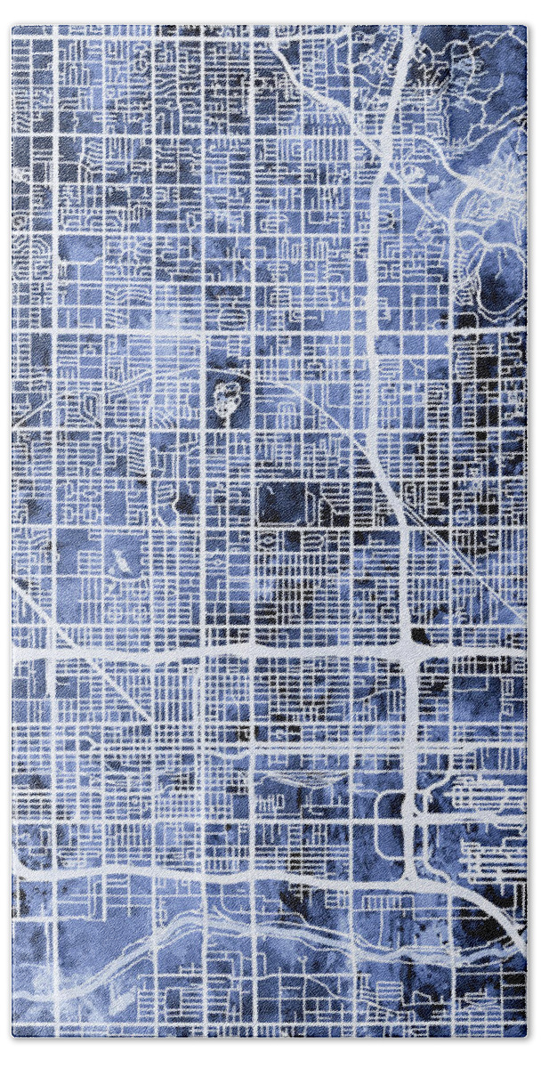 Phoenix Hand Towel featuring the digital art Phoenix Arizona City Map #5 by Michael Tompsett