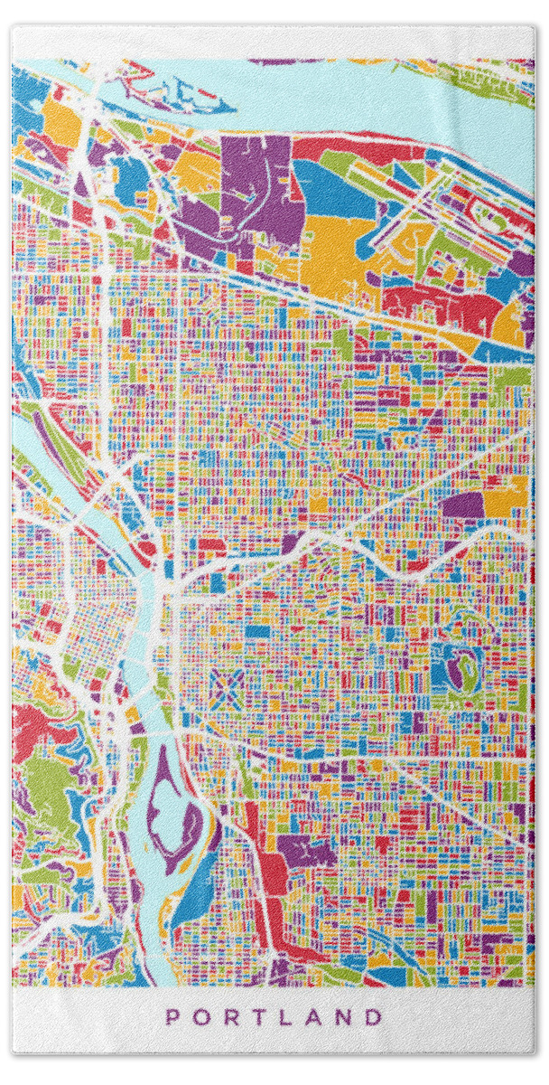 Portland Hand Towel featuring the digital art Portland Oregon City Map #5 by Michael Tompsett