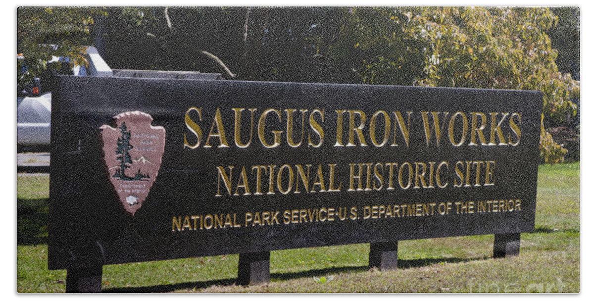 Sign With Text Bath Towel featuring the photograph Saugus Iron Works National Historic Site #5 by Jason O Watson