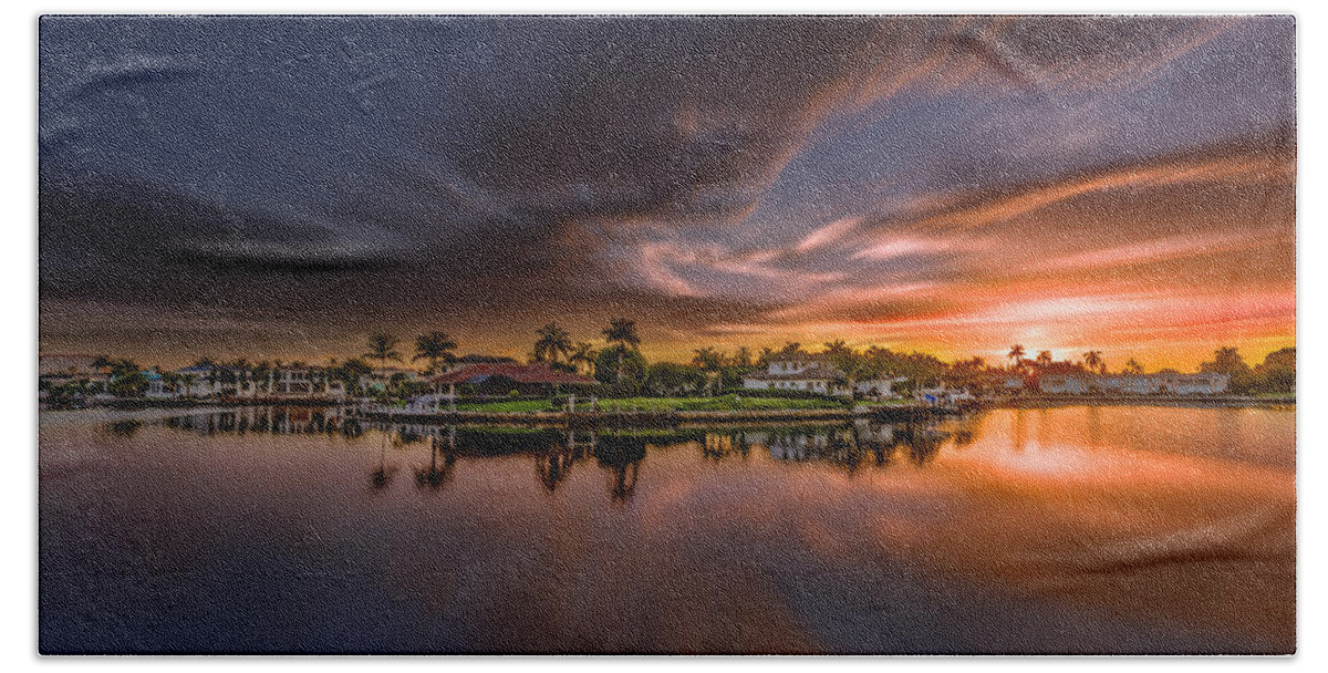 Naples Hand Towel featuring the photograph Sunrise at Naples, Florida #5 by Peter Lakomy
