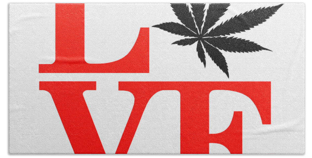 Marijuana Bath Towel featuring the digital art Marijuana Leaf Love Sign #50 by Gregory Murray