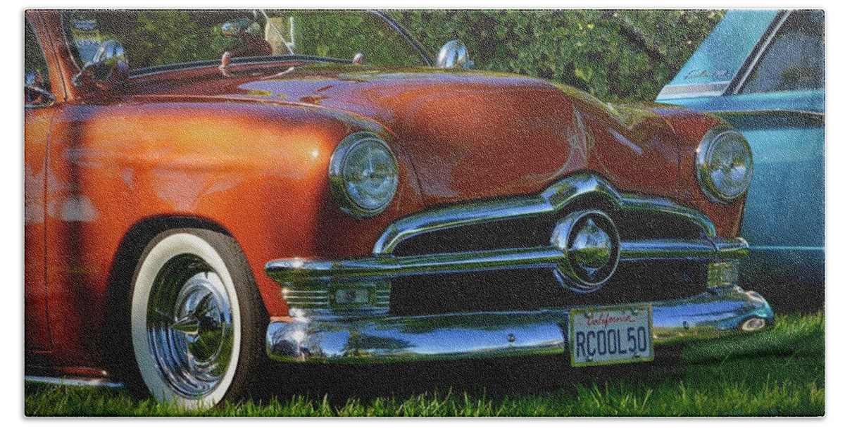  Bath Towel featuring the photograph 50's Ford in Orange by Dean Ferreira