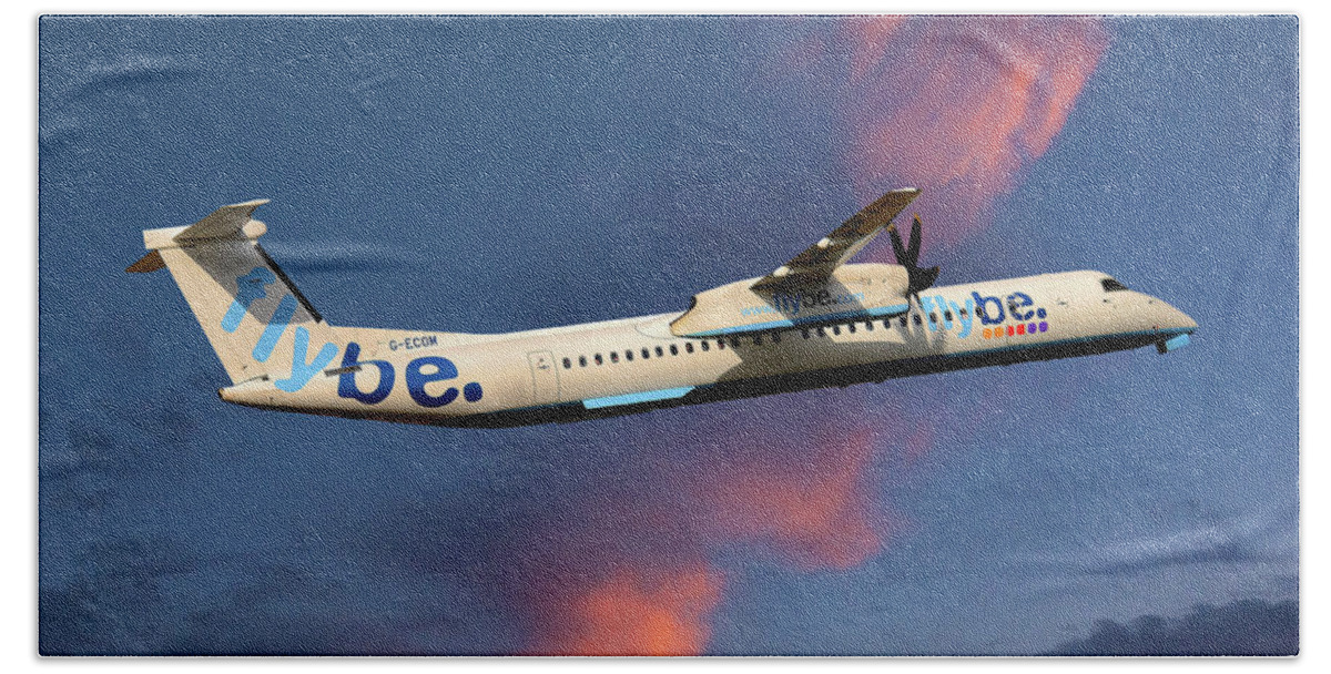 Flybe Hand Towel featuring the photograph Flybe Bombardier Dash 8 Q400 by Smart Aviation