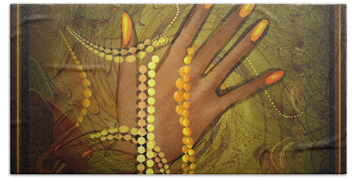 Colour Gold Hand Towel featuring the painting 544  Gold Fingers 2017 V by Irmgard Schoendorf Welch