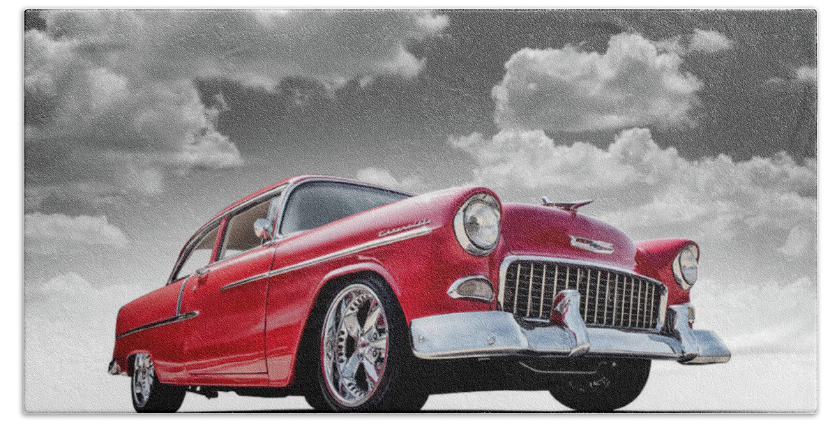 55 Chevy Hand Towel featuring the digital art 55 Red by Douglas Pittman