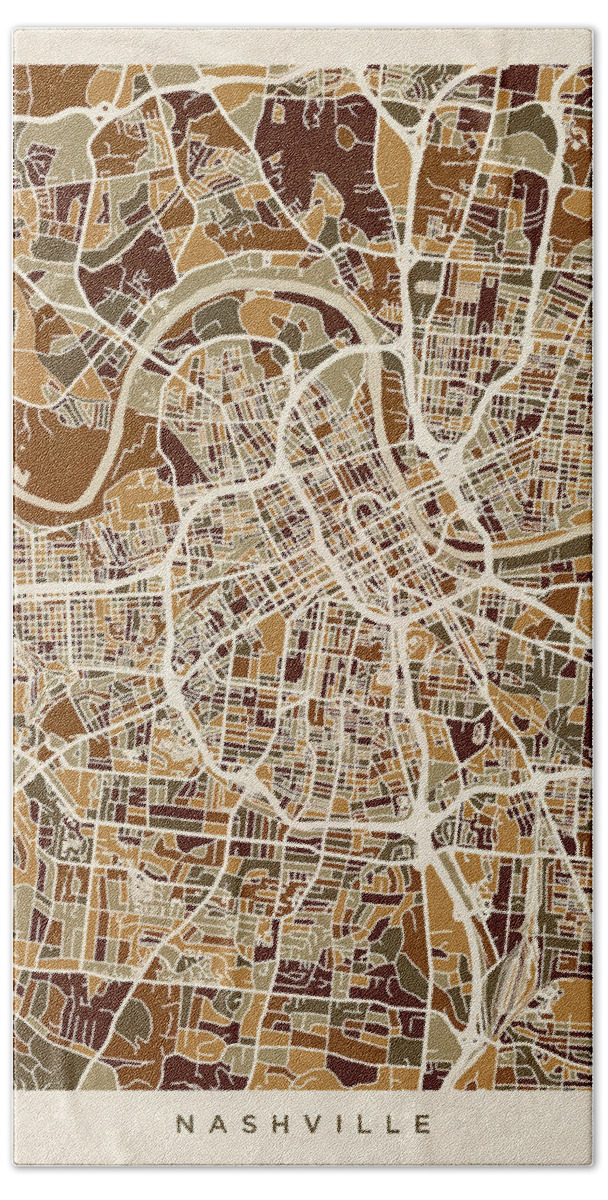 Nashville Hand Towel featuring the digital art Nashville Tennessee City Map by Michael Tompsett