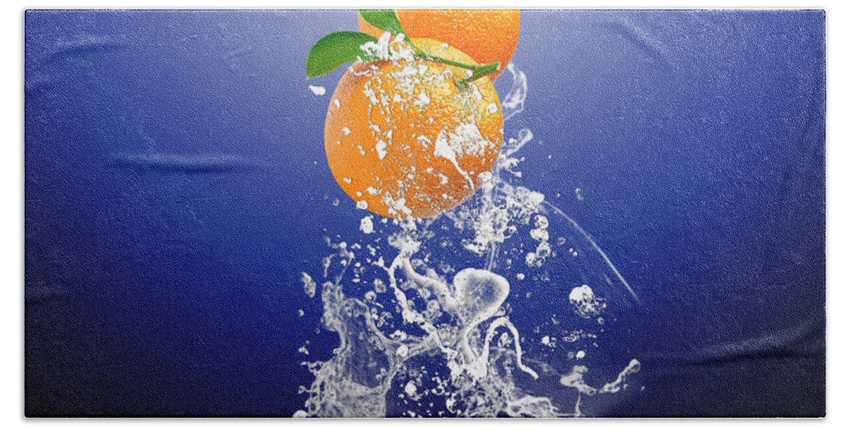 Orange Hand Towel featuring the mixed media Orange Splash #6 by Marvin Blaine