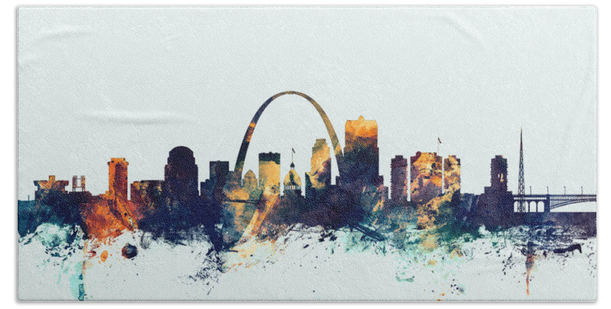 St Louis Bath Towel featuring the digital art St Louis Missouri Skyline #6 by Michael Tompsett