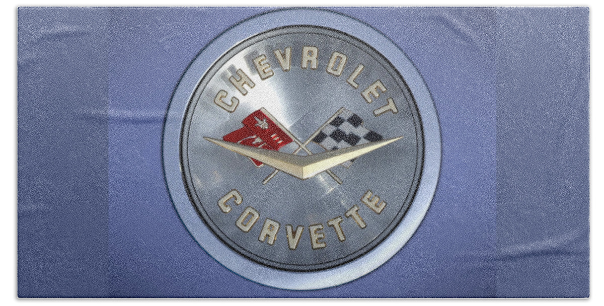 Chevrolet Corvette Bath Towel featuring the photograph 60 Chevy Corvette Emblem by Mike McGlothlen